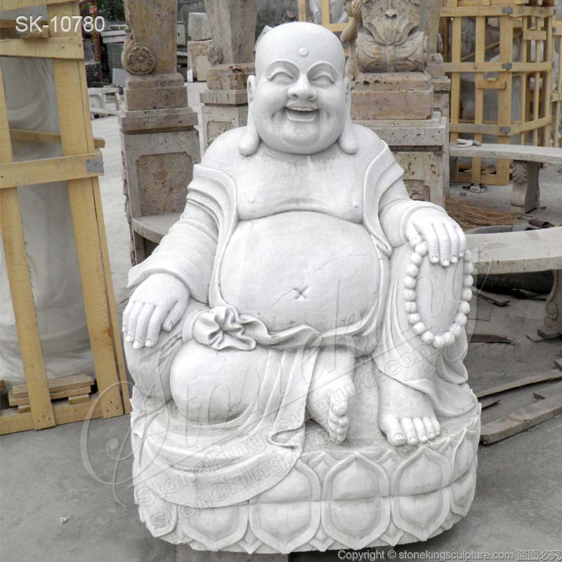 Factory Price Hand Carved Outdoor White Marble Laughing Buddha Statue for Home Decor for sale