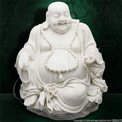 Manufacturer Hand Carved White Marble Laughing Fat Buddha Statue for Home Decor for sale 