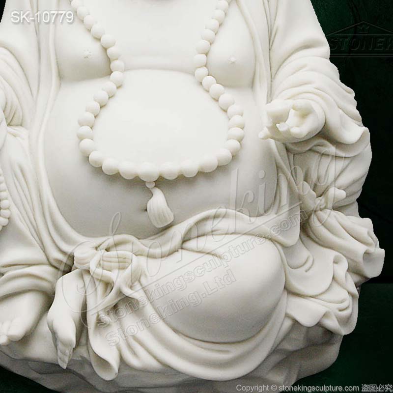 Manufacturer Hand Carved White Marble Laughing Fat Buddha Statue for Home Decor for sale 