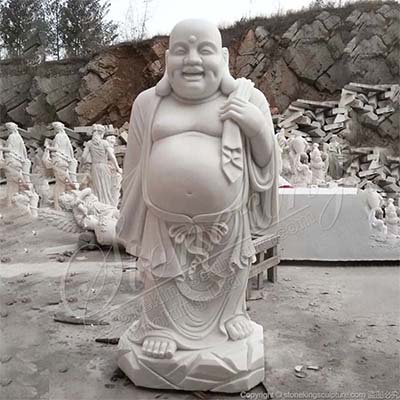 Wholesale Hand Carved Solid Marble Smiling Buddha Statue Figurine for Outdoor decor for sale