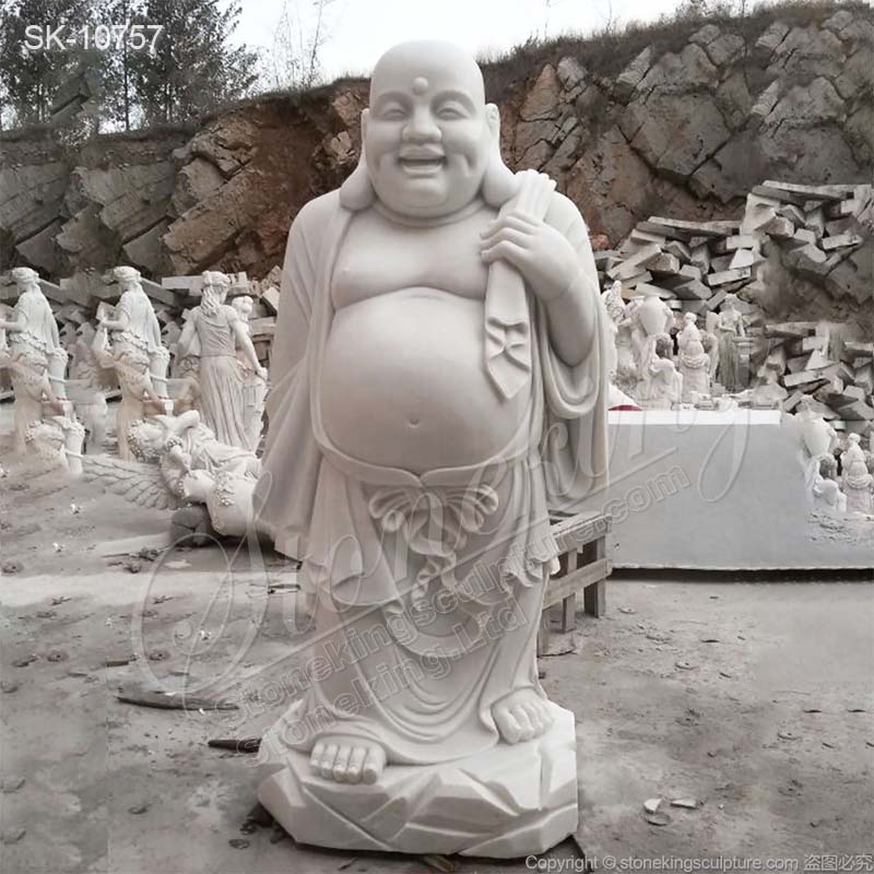 Wholesale Hand Carved Solid Marble Smiling Buddha Statue Figurine for Outdoor decor for sale