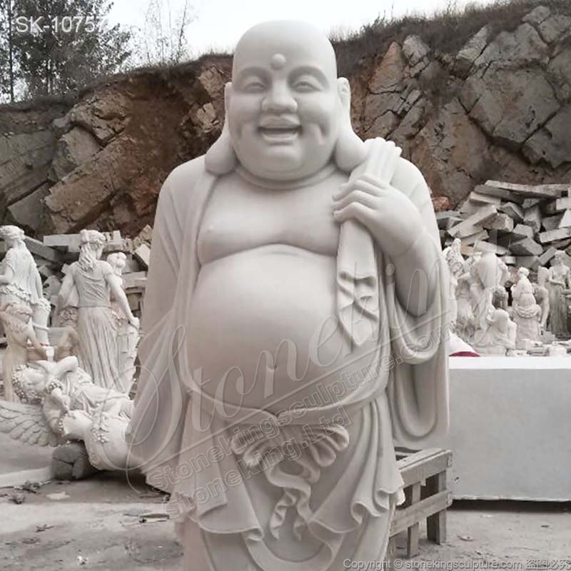 Wholesale Hand Carved Solid Marble Smiling Buddha Statue Figurine for Outdoor decor for sale