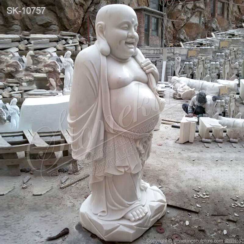 Wholesale Hand Carved Solid Marble Smiling Buddha Statue Figurine for Outdoor decor for sale