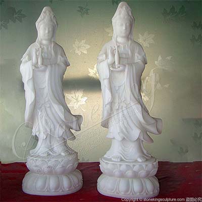 Manufacturer White Marble Standing Kwan Yin Statue Holding a Vase for Home Decor for sale 