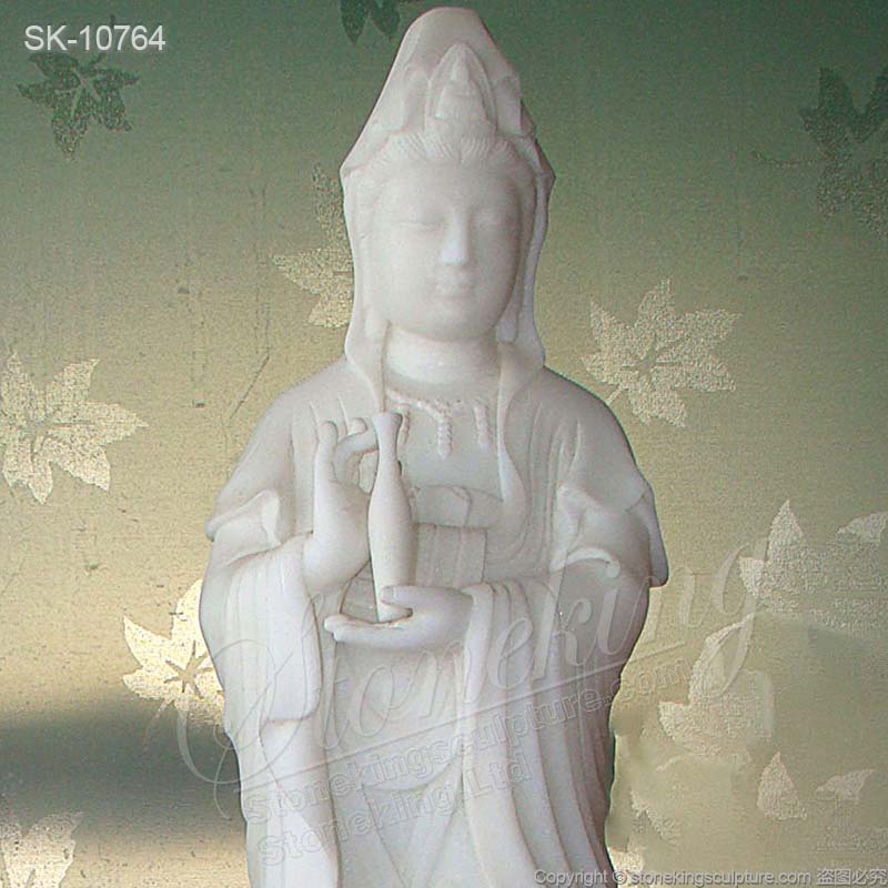 Manufacturer White Marble Standing Kwan Yin Statue Holding a Vase for Home Decor for sale 