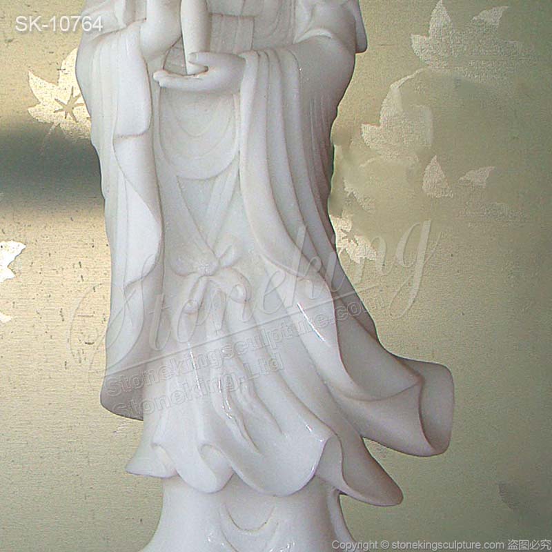 Manufacturer White Marble Standing Kwan Yin Statue Holding a Vase for Home Decor for sale 