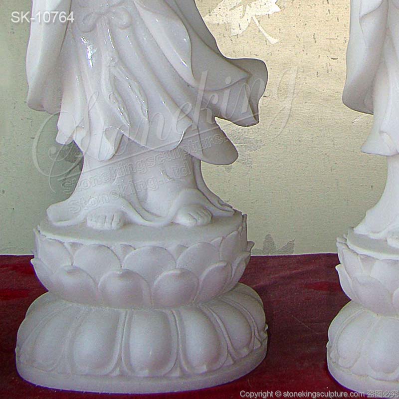 Manufacturer White Marble Standing Kwan Yin Statue Holding a Vase for Home Decor for sale 