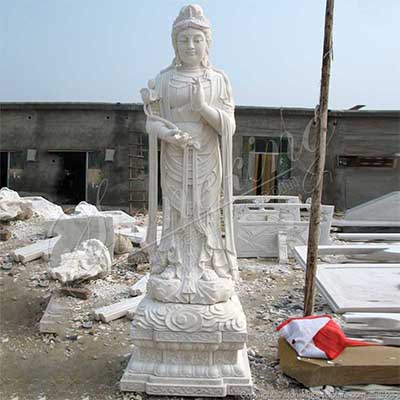 Factory Supply Large Outdoor White Marble Standing Kuan Yin Statue for Garden Decor for sale 