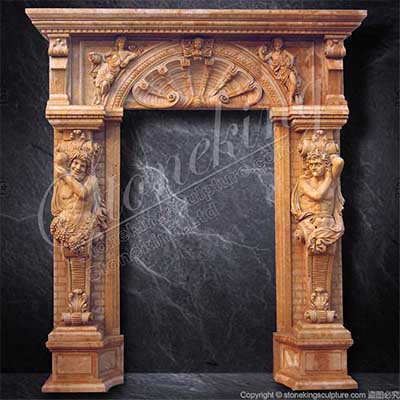 Factory Price Hand Carved Marble Stone Doorway with Telamon Sculptures for Entrance for sale 