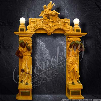 European Style Hand Carved Marble Door Frame with Angel and Blackamoor Sculptures for sale  