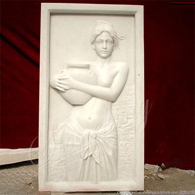 Beautiful Hand Carved White Marble Woman Bas Relief Art Sculpture for Home Decor for sale 