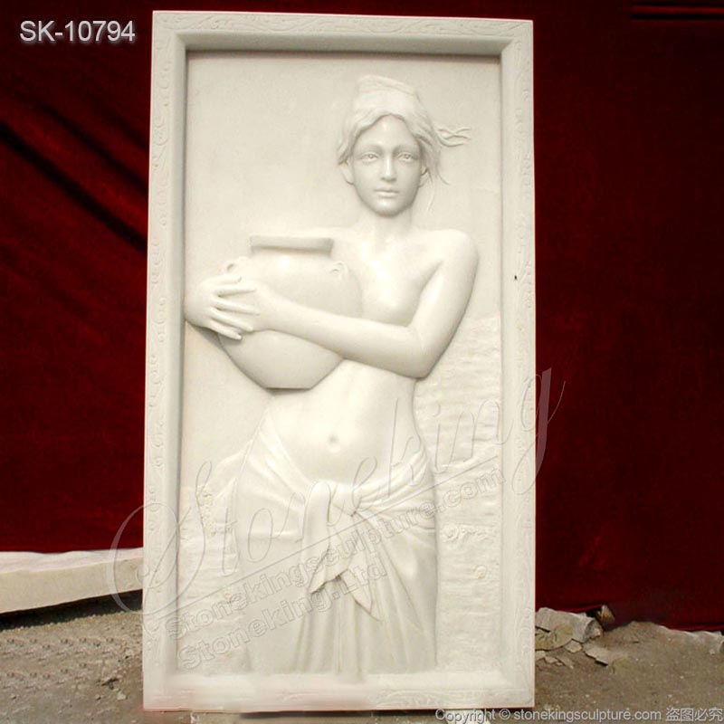 Beautiful Hand Carved White Marble Woman Bas Relief Art Sculpture for Home Decor for sale 