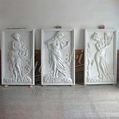 Wholesale Hand Carved Marble Wall Relief Sculpture of Women Playing Instruments for sale 
