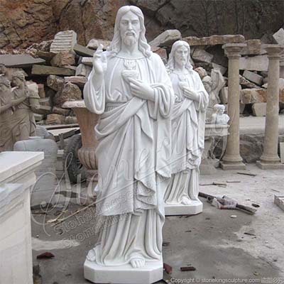 Factory Supplier Hand Carved Life Size White Marble Sacred Heart of Jesus Statue for sale 