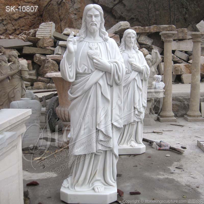 Factory Supplier Hand Carved Life Size White Marble Sacred Heart of Jesus Statue for sale 