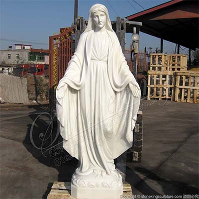 Religious Hand Carved White Marble Blessed Mother Mary Statue for Outdoor for sale