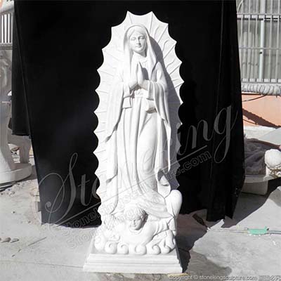 Catholic Outdoor Hand Carved White Marble Our Lady of Guadalupe Statue for sale