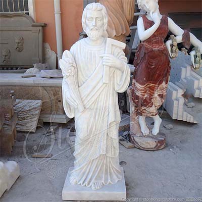 Catholic Outdoor Hand Carved White Marble Saint Joseph Statue for Church and Home for sale 