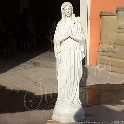 Catholic Outdoor Hand Carved Life Size White Marble Our Lady of Lourdes Statue for sale 