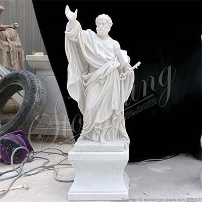 Religious Hand Carved White Marble Saint Peter Statue for Church and Home Decor for sale 