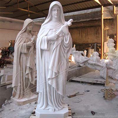 Catholic Hand Carved Life Size Marble St. Teresa of Avila Statue for Church for sale