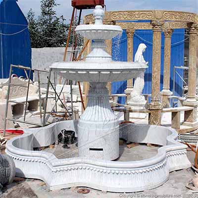 Outdoor Marble 2 Tier Water Fountain with Pool for Garden or Patio Decor for sale 