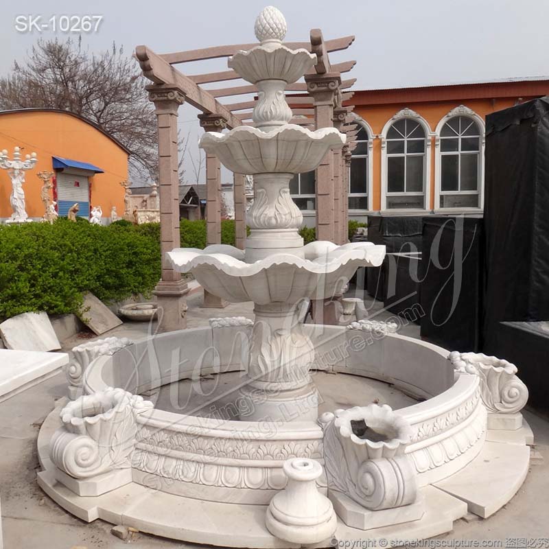 Outdoor Large White Marble 3 Tier Garden Fountain for Landscaping for sale 