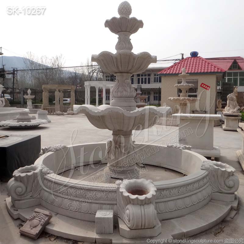 Outdoor Large White Marble 3 Tier Garden Fountain for Landscaping for sale 