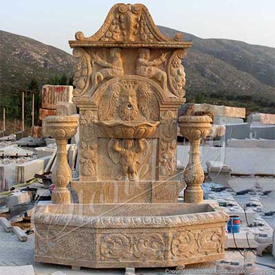 Manufacturer Hand Carved Large Marble Wall Water Fountain for Outdoor Decor for sale