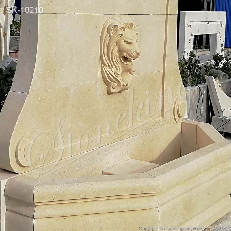 Factory Supplier Egyptian Beige Marble Outdoor Lion Head Wall Fountain for sale 