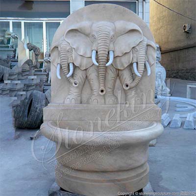 Wholesale Marble Modern Outdoor Wall Fountain With Elephants for Courtyard for sale