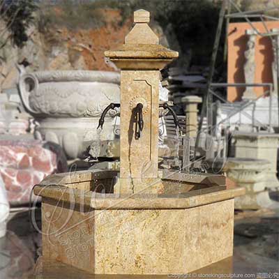 Manufacturer Yellow Travertine Stone Antique Water Fountain for Outdoor Gardens and Courtyard for sale