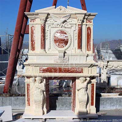 Factory Supplier Overmantel of White Marble Tall Fireplace Mantel for Home Decor for sale 