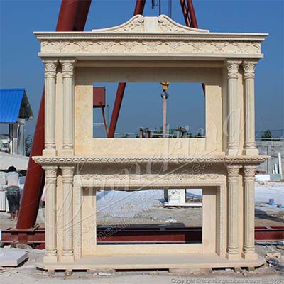 Custom Design Egyptian Beige Marble Modern Two Story Fireplace for Living Room for sale 